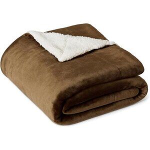 Reversible Sherpa Throw Blanket Brown Soft Plush Fleece Warm Cozy 50x60